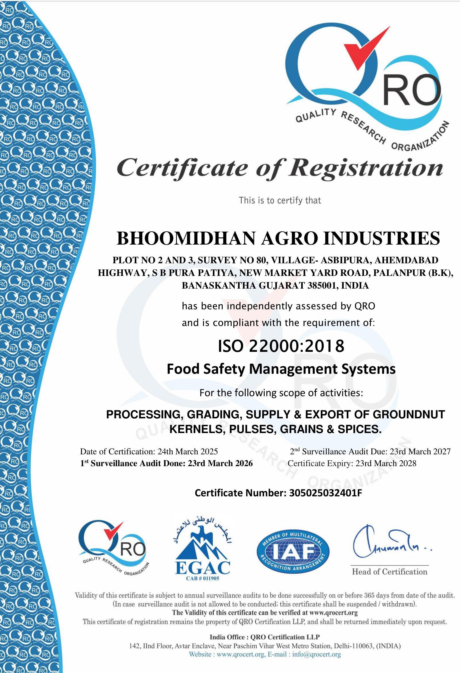 ISO 22000:2018 Certificate Preview
